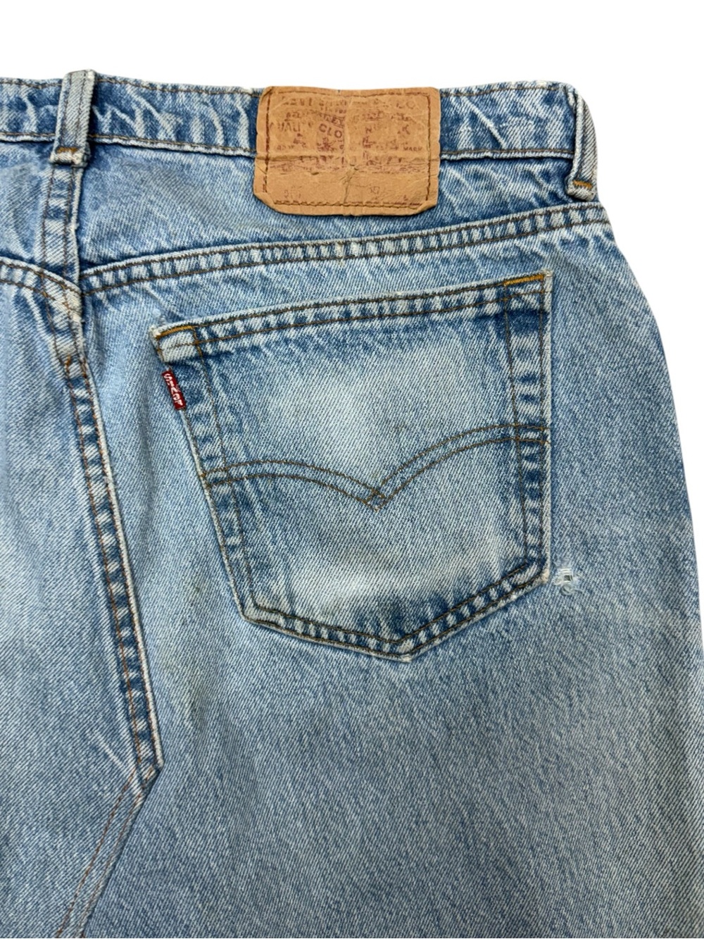 Vintage Leather Patchwork Skirt Upcycled Levi’s 501 Denim Jeans Size 12 - Picture 9 of 16